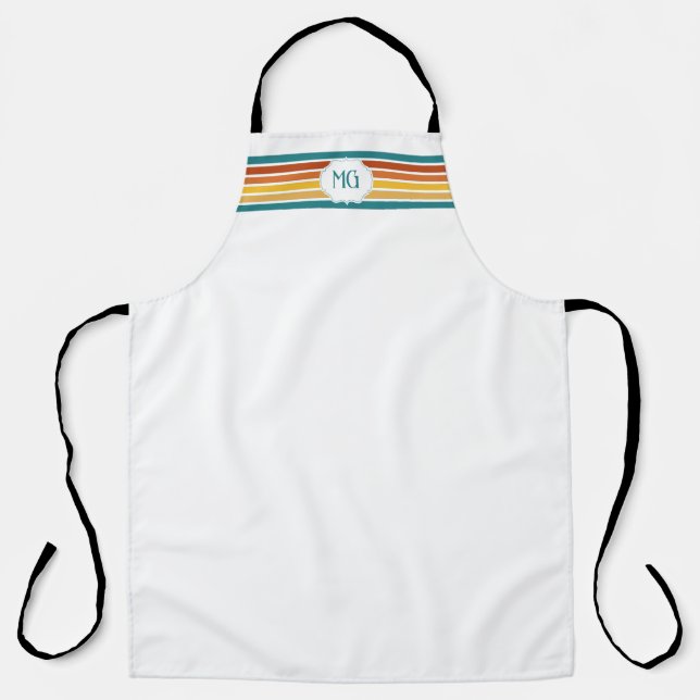 Retro Monogrammed Minimalist Stripes Apron (Front)