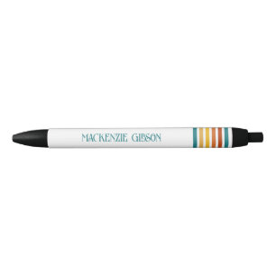 Retro Monogrammed Minimalist Stripes Black Ink Pen