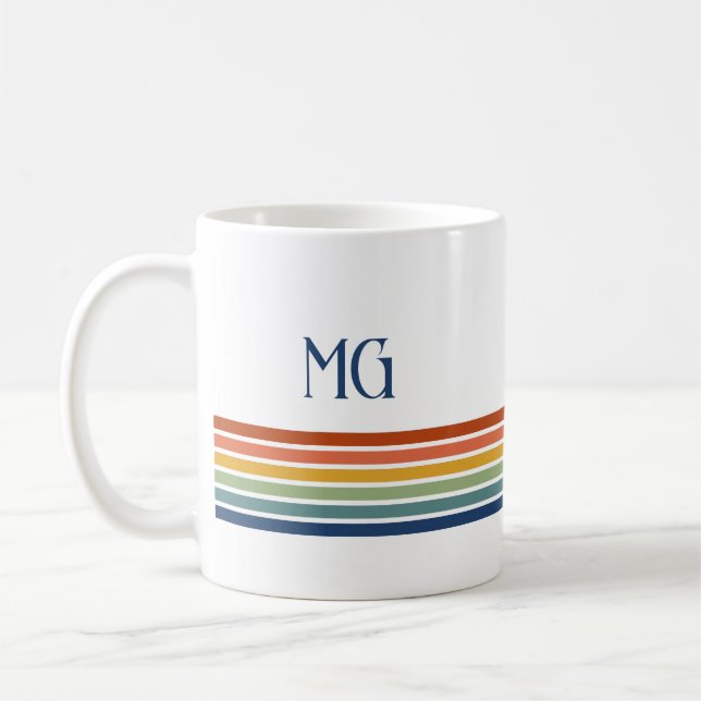 Retro Monogrammed Minimalist Stripes Coffee Mug (Left)