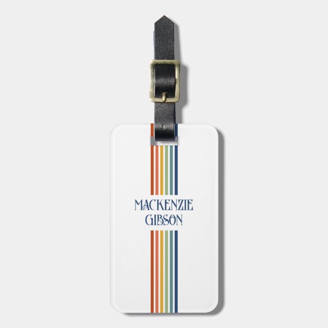 Retro Monogrammed Minimalist Stripes Luggage Tag (Front Vertical)