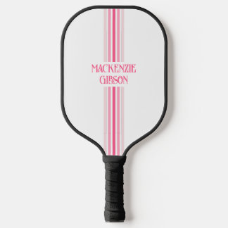Retro Monogrammed Minimalist Stripes Pickleball Paddle
