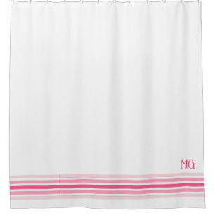 Retro Monogrammed Minimalist Stripes Shower Curtain