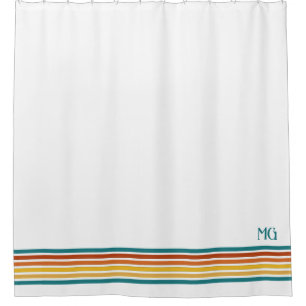 Retro Monogrammed Minimalist Stripes Shower Curtain