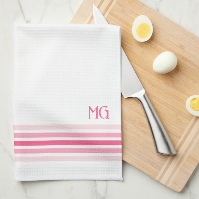 Retro Monogrammed Minimalist Stripes Tea Towel (Quarter Fold)