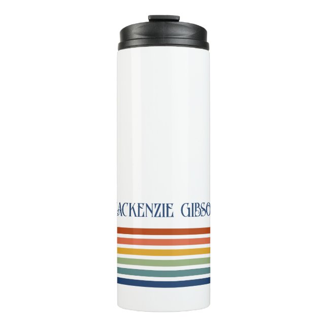 Retro Monogrammed Minimalist Stripes Thermal Tumbler (Front)