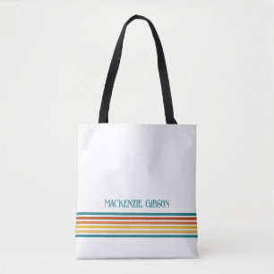 Retro Monogrammed Minimalist Stripes Tote Bag