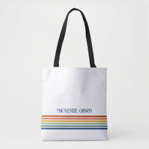 Retro Monogrammed Minimalist Stripes Tote Bag