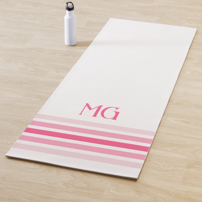 Retro Monogrammed Minimalist Stripes Yoga Mat (In Situ)