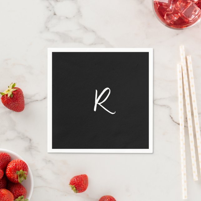 Retro Monograms Letter Black White Initial Wedding Napkin (Insitu)