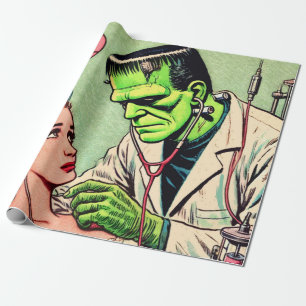 Retro Monster Love Comics Wrapping Paper