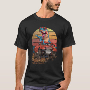 Retro Monster Truck Trex Dirt Race Dinosaur T-Shirt