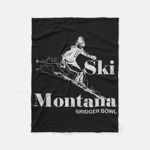 Retro Montana Bridger Bowl Skiing Tee  Fleece Blanket