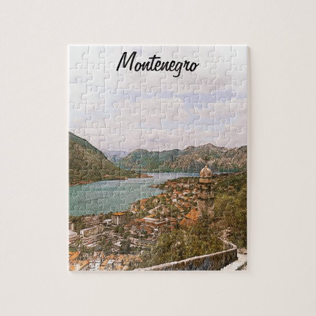 Retro Montenegro Kotor Bay Jigsaw Puzzle (Vertical)
