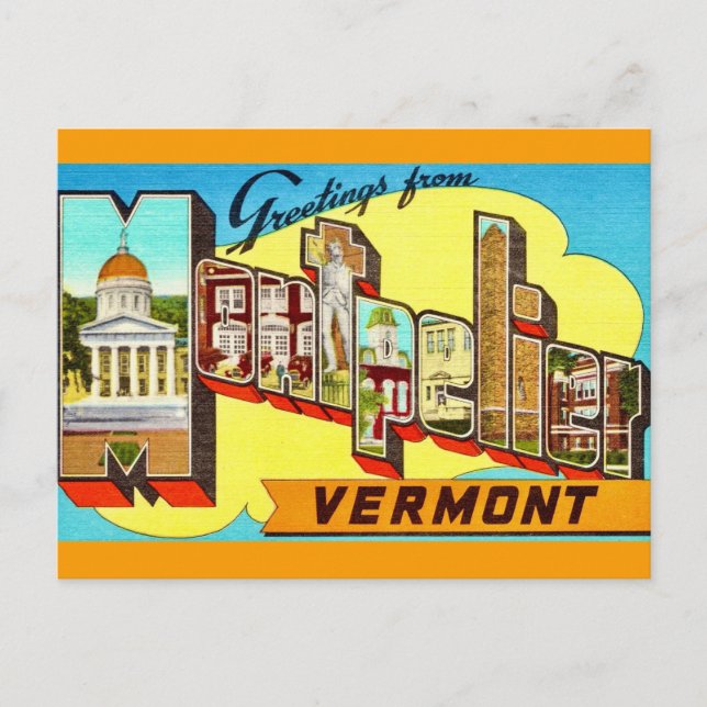 Retro Montpelier Vermont  Postcard (Front)