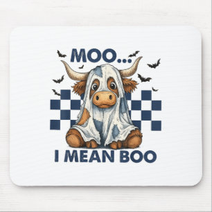Retro Moo I Mean Boo Blue Denim Funny Halloween Co Mouse Pad