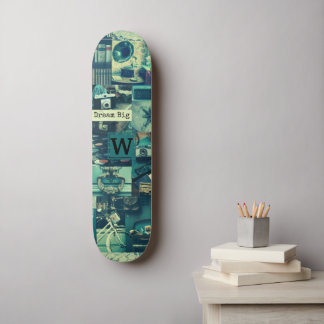Retro Mood Board Vintage Tech Collage Monogram Skateboard