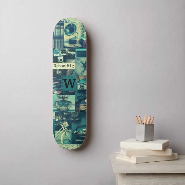 Retro Mood Board Vintage Tech Collage Monogram Skateboard (Wall Art)