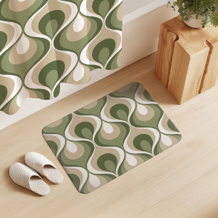 Retro Mood Sage Olive Green Beige White Bath Mat