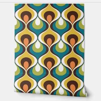 Retro Mood Teal Orange Green Yellow Brown Wallpaper