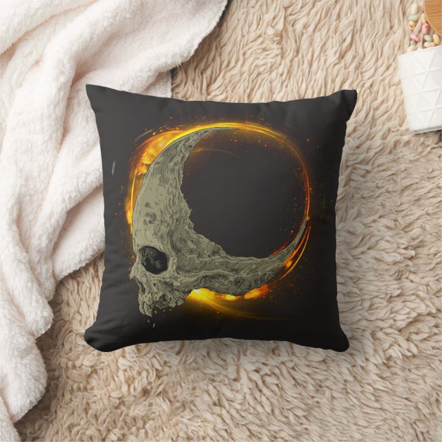  Retro moon Dead Burning Skull in Fire  Cushion (Blanket)