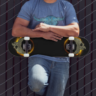  Retro moon Dead Burning Skull in Fire  Skateboard