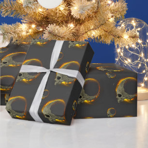 Retro moon Dead Burning Skull in Fire Wrapping Paper