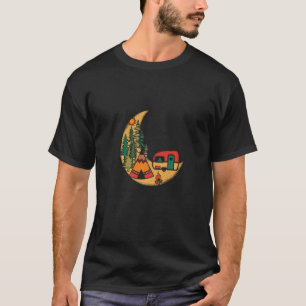 Retro Moon Nature  Trees Camping Trailer Rv T-Shirt