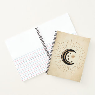 Retro moon stars vintage sepia paper notebook