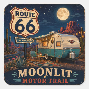 Retro Moonlit Camper Desert Highway Decal Square Sticker