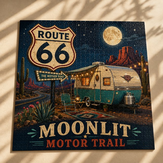 Retro Moonlit Camper Desert Highway Hobby Jigsaw Puzzle (Creator Uploaded)