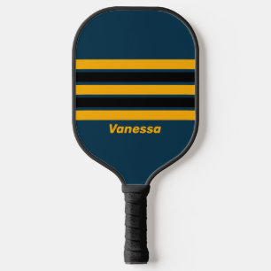 Retro Moonlit Tide Across Striping with Name Pickleball Paddle