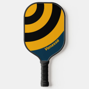 Retro Moonlit Tide Circle Stripe with Name Pickleball Paddle