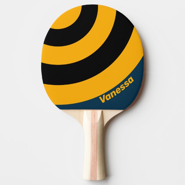 Retro Moonlit Tide Circle Stripe with Name Ping Pong Paddle (Front)