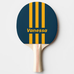 Retro Moonlit Tide Three Pin Stripes with Name Ping Pong Paddle