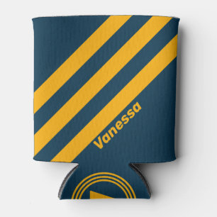 Retro Moonlit Tide Three Stripes with Name Can Cooler