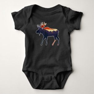 Retro Moose Forest Landscape Wilderness Silhouette Baby Bodysuit