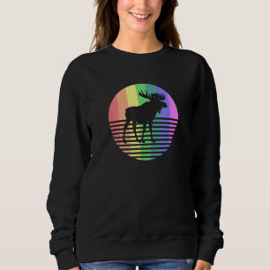 Retro Moose Gay Pride Vintage 80s Rainbow Colours Sweatshirt