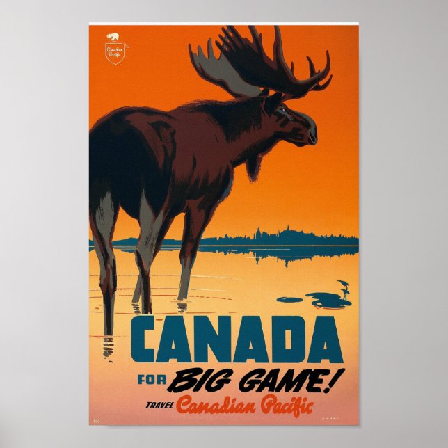 Retro Moose nature Canada for big game travel art Poster (Front)