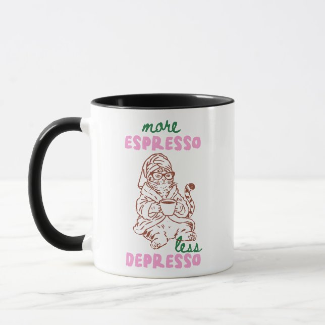 Retro More Espresso Less Depresso Cat Coffee Mug (Left)