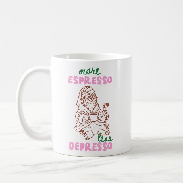 Retro More Espresso Less Depresso Cat Coffee Mug (Left)