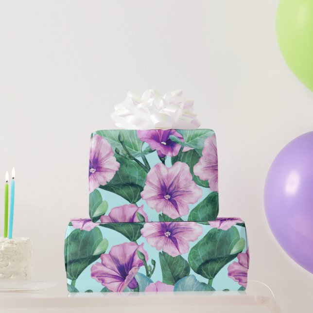 Retro Morning Glory Floral  Wrapping Paper (Party Gifts)