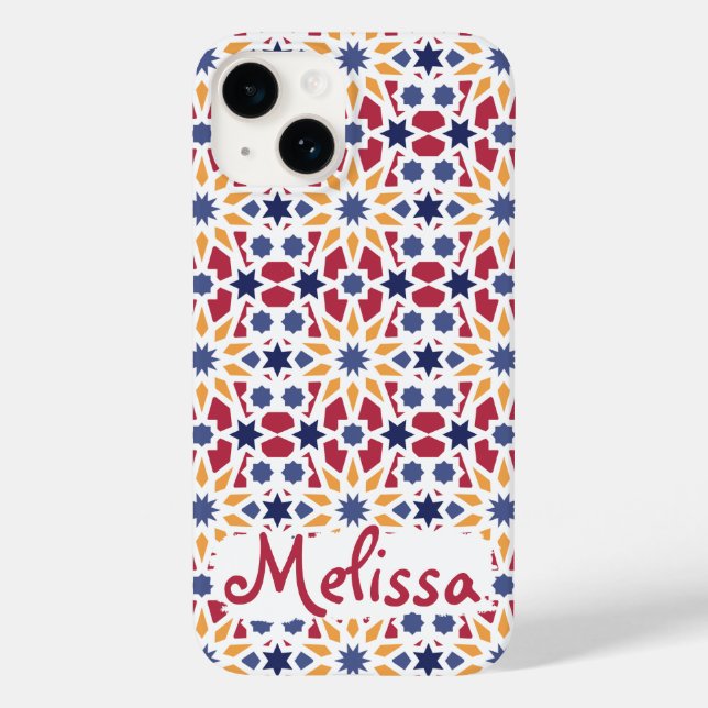 Retro Moroccan Zellije Pattern with Name Case-Mate iPhone Case (Back)