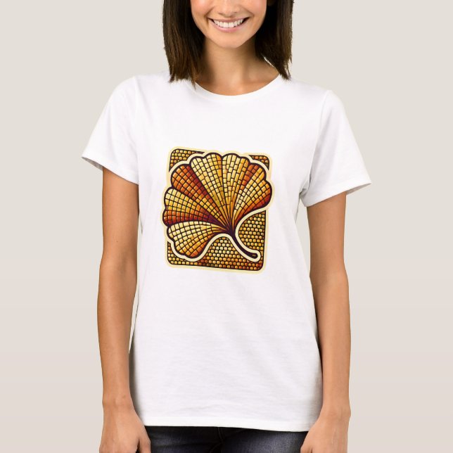 Retro Mosaic Logo of Ginkgo Leaf T-Shirt (Front)