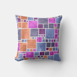 Retro Mosaic Squares   Orange Violet Grey Vintage Cushion
