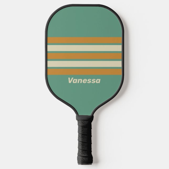 Retro Moss Across Striping with Name Pickleball Paddle (Front)