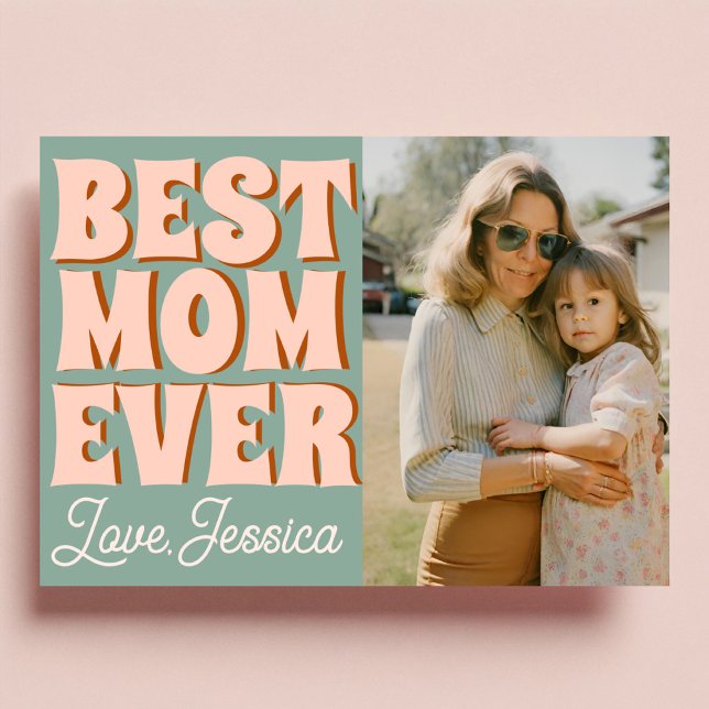 Retro Mothers Day Photo Blue Pink Card (Creator Uploaded)
