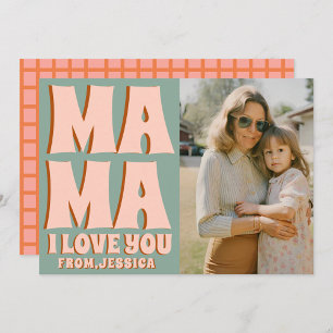 Retro Mothers Day Photo Blue  Pink Card