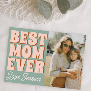 Retro Mothers Day Photo Blue Pink Card