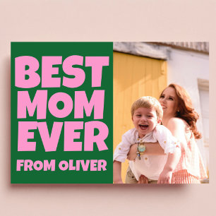 Retro Mothers Day Photo Colourful Green pink Card