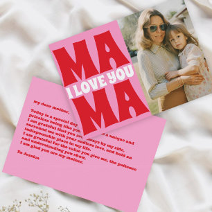 Retro Mothers Day Photo Pink Red  Card